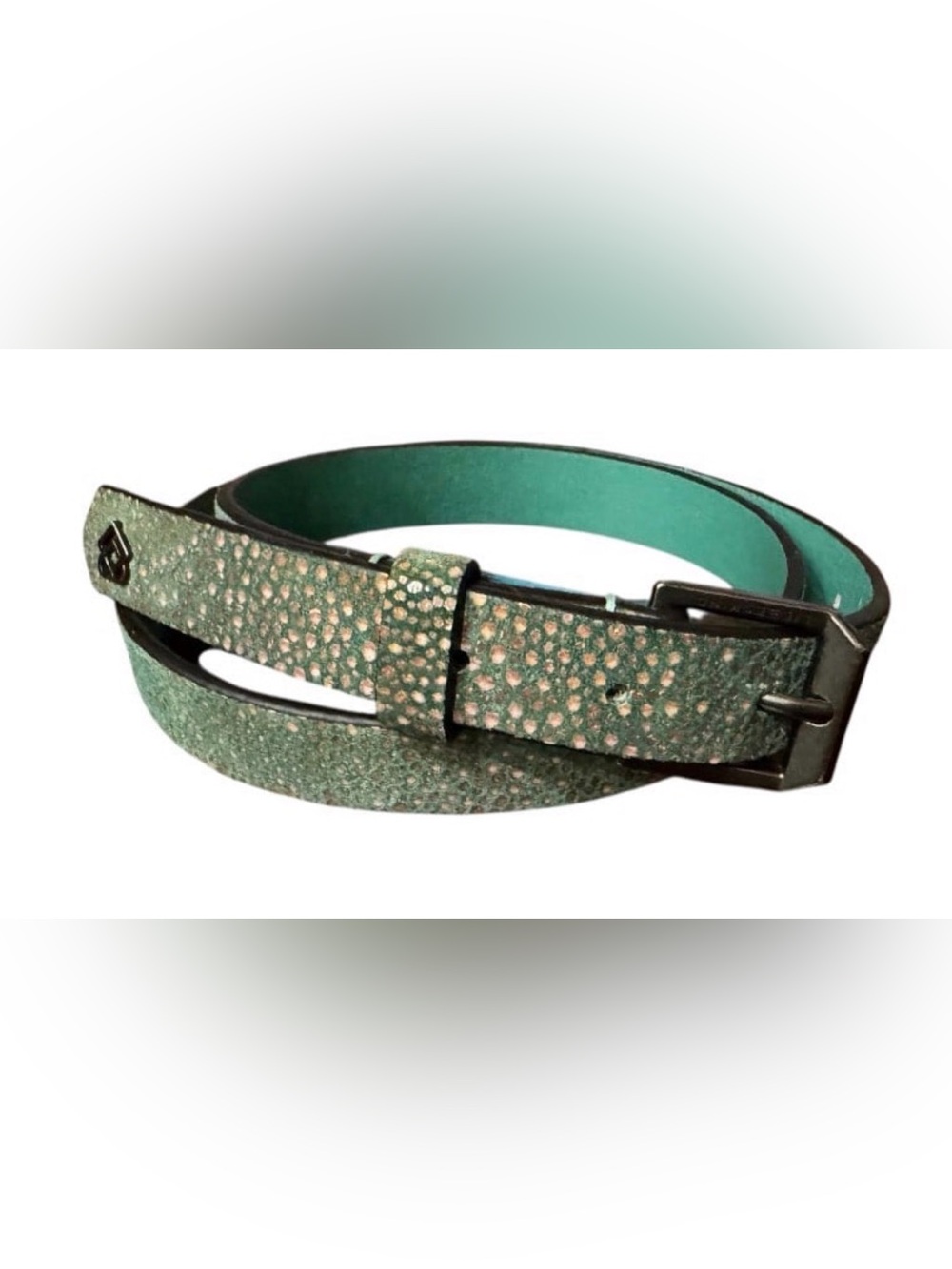 Anthropologie Liebeskind Berlin size M Leather Belt Women's Embossed Palm Green